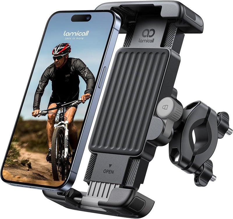 Lamicall Bike Motorcycle Phone Mount - [1s Quick Lock] Bike Cell Phone Holder Clip, Bicycle Scooter Handlebar Clamp, for iPhone Air, 17 16 15 Pro Max, Galaxy S25 S24 Ultra, More 6-7" Phones - Image 1